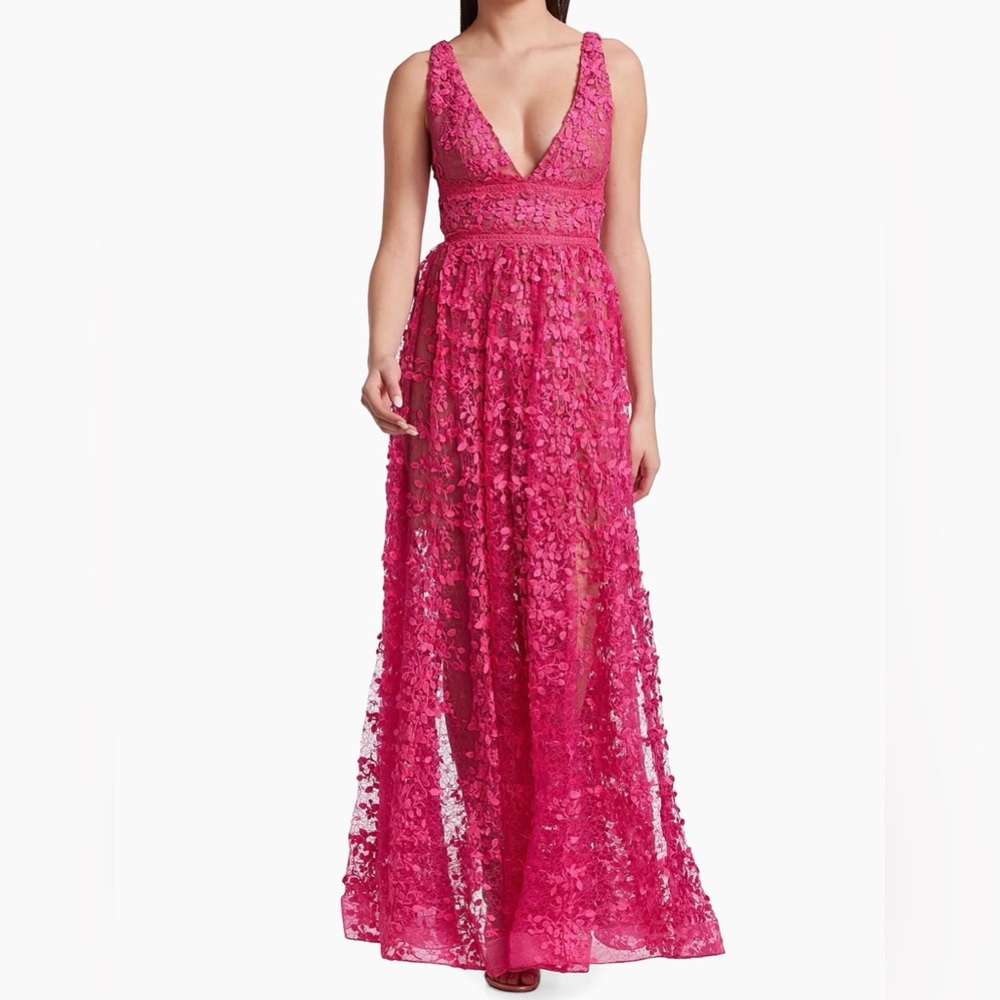 Bronx & Banco Fuschia Lace Evening Gown